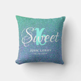 Almofada Moderno Sweet 16 Teal Aqua Glitter Personalizado