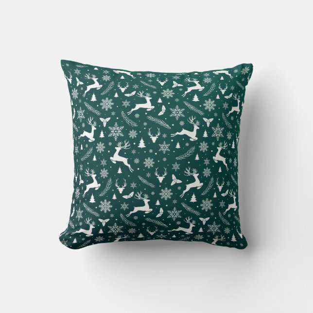 Almofada Moderno Verde Reindeer Padrão Feliz Natal (Frente)