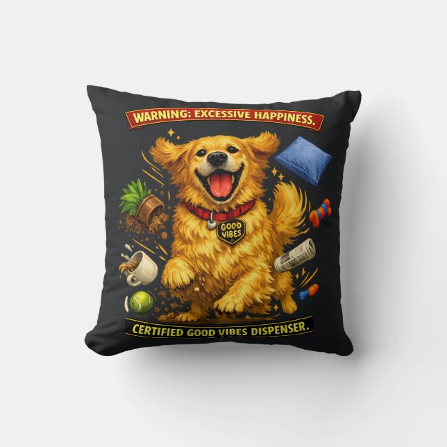 Almofada Modo Caos do Golden Retriever Ativado  (Frente)
