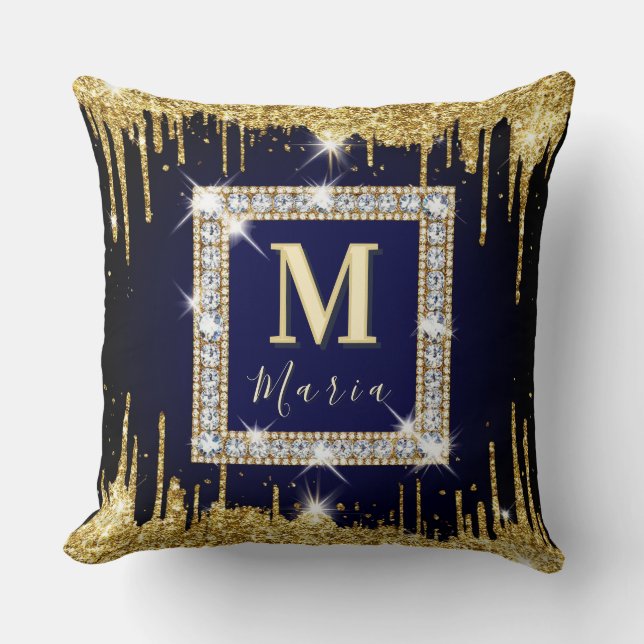 Almofada 💎 Moldura Azul com Brilho e Nome Personalizado 💎 (Frente)