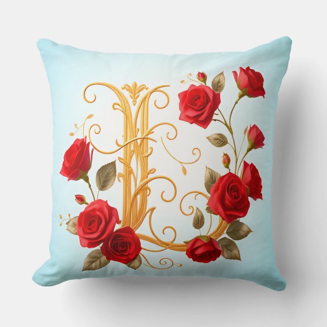 Almofada Moldura com Monograma Dourado Elegante (Frente)