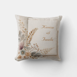 Almofada Moldura de Canto Floral Boêmio com Aquarela Textur