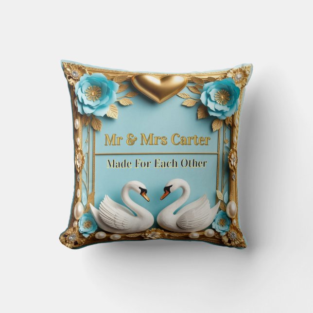 Almofada Moldura de Casamento de Cisne Para Decoração de Ca (Frente)