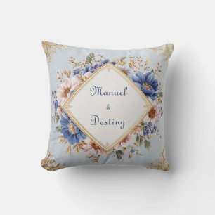 Almofada Moldura Diamantada Floral Rosa Bege Romântica Dour