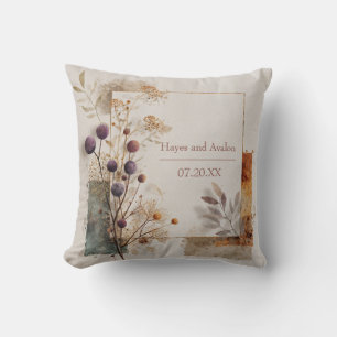 Almofada Moldura Dourada Botânica de Sementes Roxas Aquarel