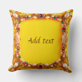 Almofada Moldura Dourada com Pedras Preciosas e Rosas