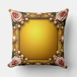 Almofada Moldura Dourada Com Rosas e Pérolas Elegantes
