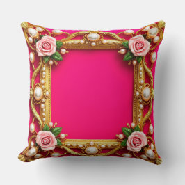 Almofada Moldura Dourada Com Rosas e Pérolas Elegantes