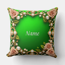 Almofada Moldura Dourada Com Rosas e Pérolas Elegantes