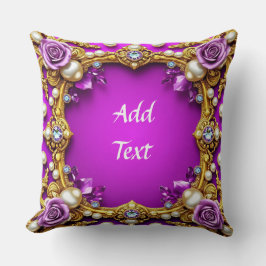 Almofada Moldura Dourada Com Rosas e Pérolas Elegantes