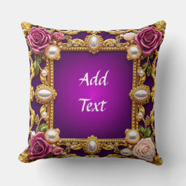 Almofada Moldura Dourada Com Rosas e Pérolas Elegantes