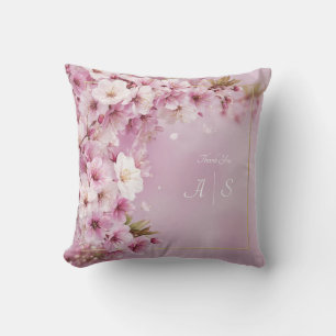 Almofada Moldura Dourada Floral de Cerejeira Rosa no Canto
