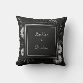Almofada Moldura Dourada Geométrica Floral Preto e Branco