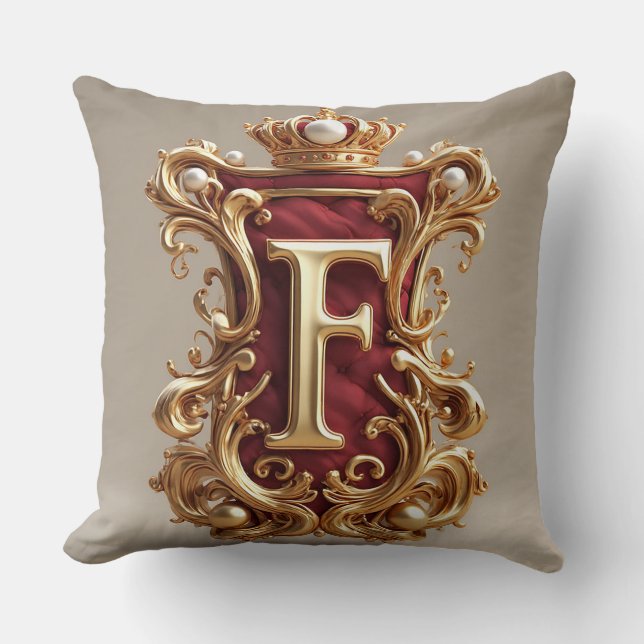 Almofada Moldura Dourada Luxuosa Com Monograma Coroado (Frente)