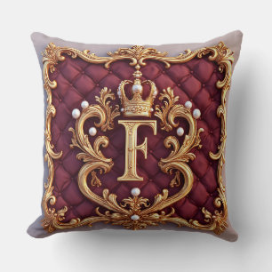 Almofada Moldura Dourada Luxuosa Com Monograma Coroado