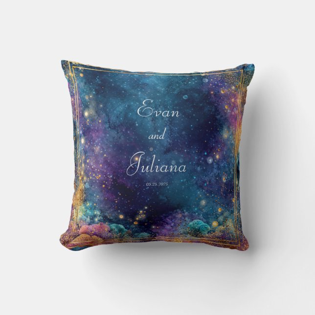 Almofada Moldura Geométrica Galáxia Dourado Celestial Vibra (Frente)