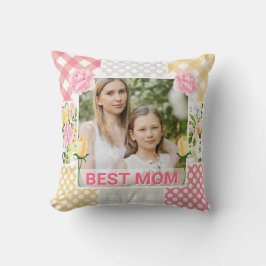 Almofada Moldura para Fotos Floral e Xadrez Dia das Mães