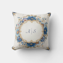 Almofada Moldura Redonda Floral Rococó Azul Real Opulenta D