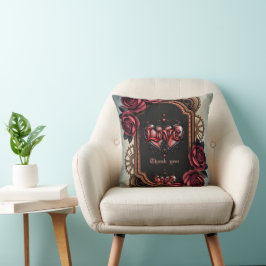 Almofada Moldura Steampunk com Rosas vermelhas e engrenagen