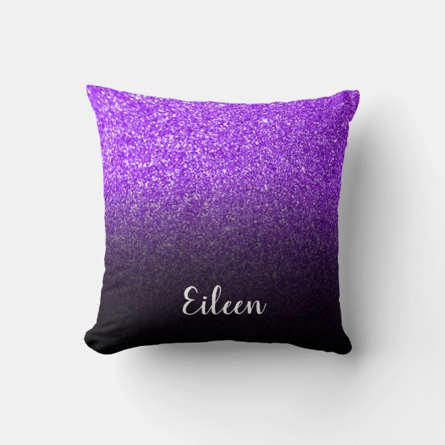 Almofada Mole Negra Glitter Roxo Personalizada (Frente)