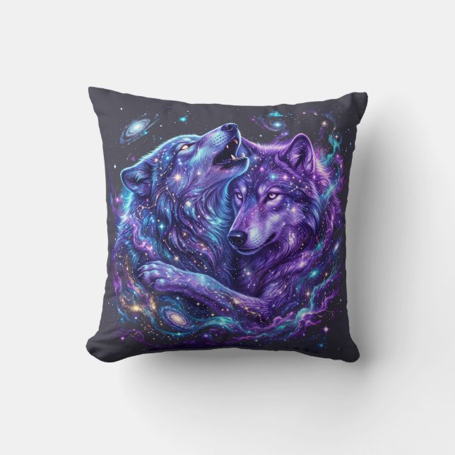 Almofada Moletom Mystic Galaxy Wolf – Arte de Lobo Cósmico  (Frente)