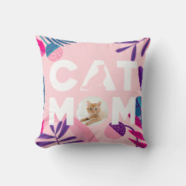 Almofada MOM CAT, Foto de Gato, Flores e Folhas Rosa