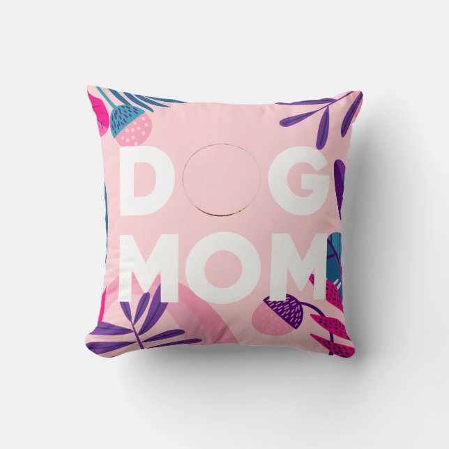 Almofada MOM DE CÃO, Foto de Pup, Flores e Folhas Rosa (Frente)