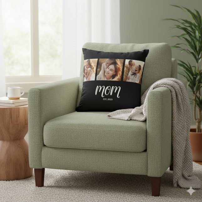 Almofada Mom Established Modern Script Black 3 Photo Throw  (Criador carregado)
