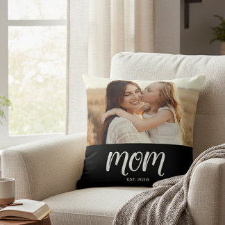 Almofada Mom Established Modern Script Photo Throw Pillow