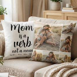 Almofada Mom Is a Verb Family Photo Collage Mother Keepsake