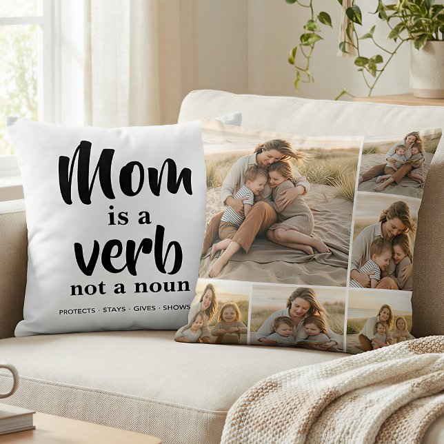 Almofada Mom Is a Verb Family Photo Collage Mother Keepsake (Criador carregado)