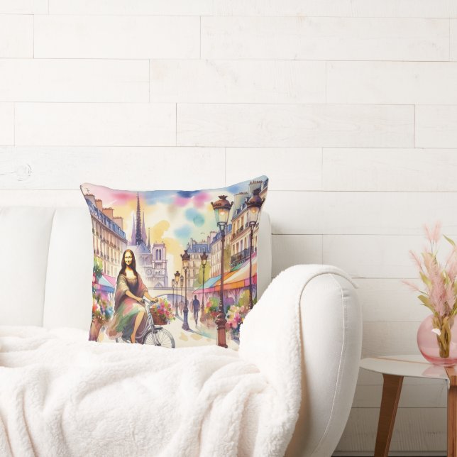 Almofada Mona with bicycle in Paris Throw Pillow (Sofá)