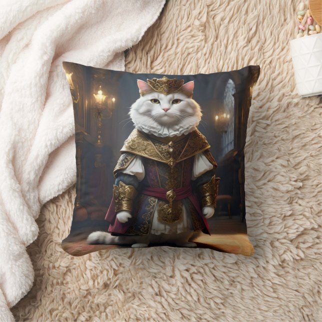 Almofada "Monarca Majestosa: O Gato Branco Regal em Robes" (Cobertor)