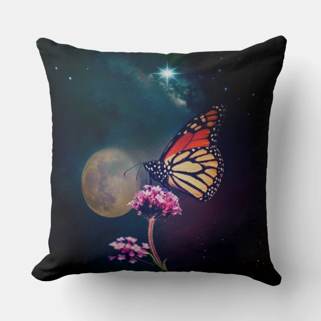 Almofada Monarch Butterfly Moon and North Star Night Sky (Frente)