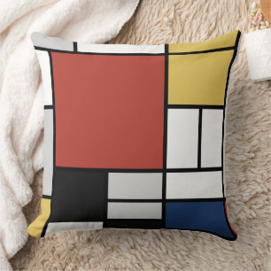 Almofada Mondrian Painting Red Plane Yellow Black Cinza Blu
