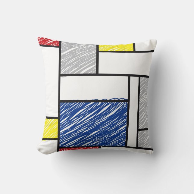 Almofada Mondrian Scribbles Minimalista De Stijl Arte Moder (Frente)