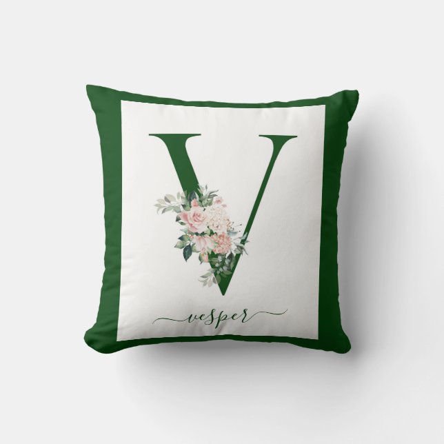 Almofada Monogram Floral Letter V (Frente)