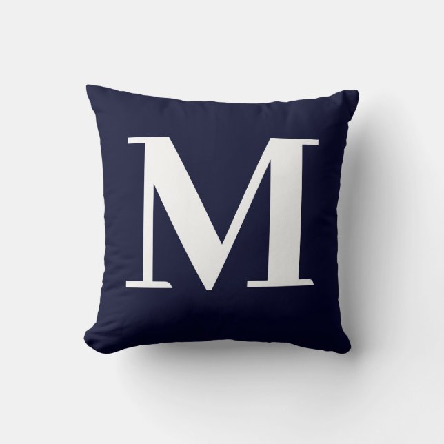 Almofada Monogram Modern Minimalist Navy White (Frente)