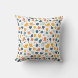 Almofada Monogram Name Blue Orange Yellow Cute Cats 