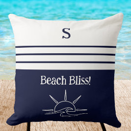 Almofada Monogram Navy Blue Stripes Nautical Beach House