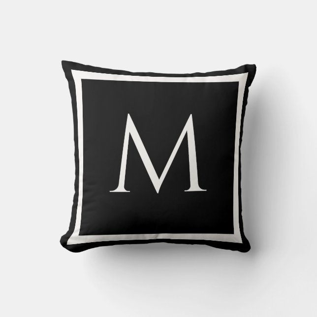 Almofada MONOGRAM Preta de cor sólida simples moderna Almof (Frente)