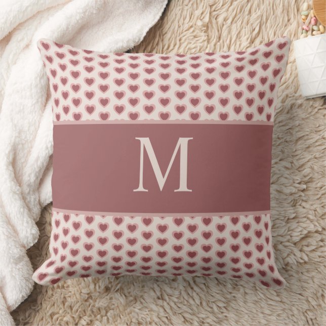 Almofada Monogram Retro Hearts Pink Burgundy (Cobertor)
