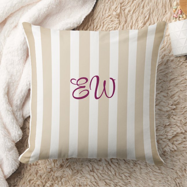Almofada Monogram Stripe Custom Throw Pillow | Tan Sangria (Cobertor)
