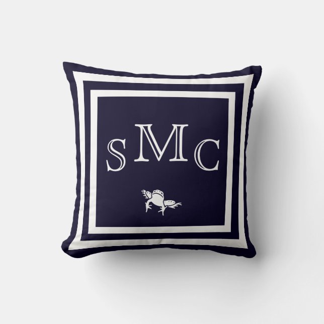 Almofada MONOGRAM travesseiro azul-escuro sólido (Frente)