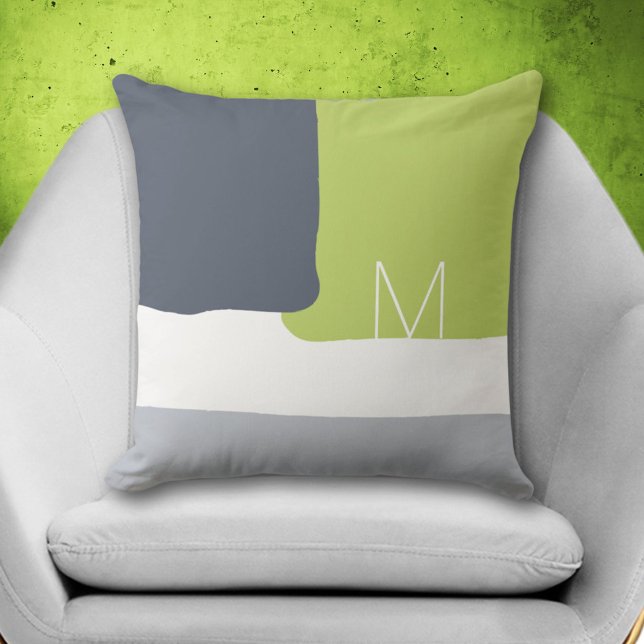 Almofada Monograma abstrato Decorativo do Verde limão (Abstract Decorative Lime Green Monogram Throw Pillow)