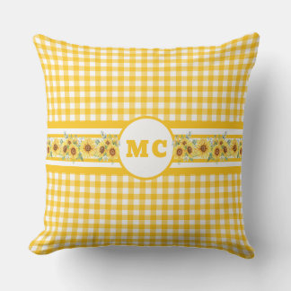 Almofada Monograma Amarelo Brilhante Xadrez Gingham