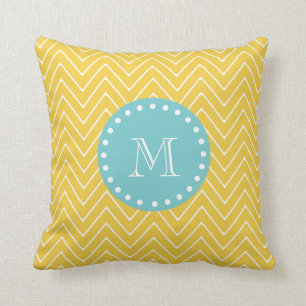 Almofada Monograma amarelo da cerceta do teste padrão de