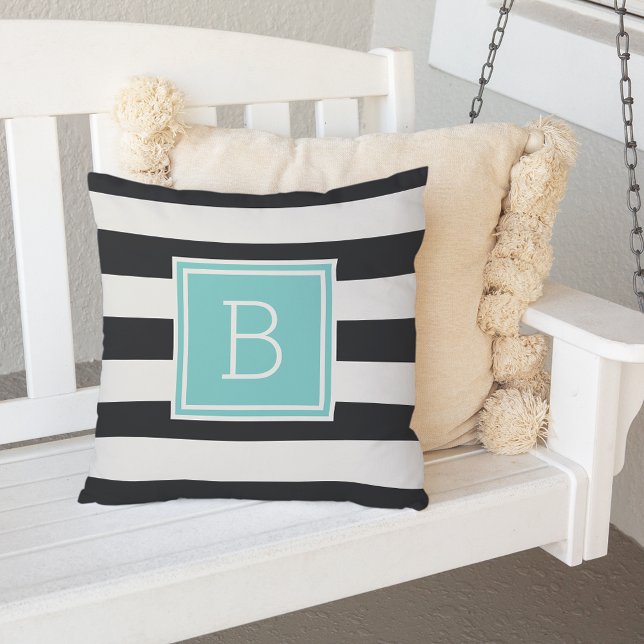 Almofada Monograma Aqua Branco e Preto (Criador carregado)