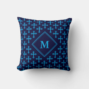 Almofada Monograma azul-ciano de Marinho moderno