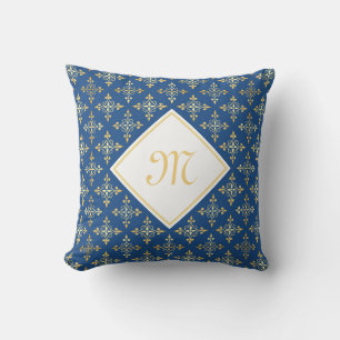 Almofada Monograma Azul e Dourado Quatre Floral